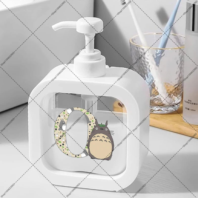 Cute Anime Forest Spirit Soap Dispenser - Minimalist Square Refillable Liquid Pump Bottle - Transparent Bathroom Lotion Sub-Bottling - Kawaii Manga Fan Gift for Vanity, Kitchen & Sink Decor