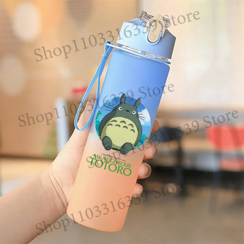 Cute Anime Forest Spirit Water Bottle - Premium Frosted Pastel Gradient Leakproof Drinkware - Kawaii Fantastic Creatures Flip-Top Sport Flask with Strap - Aesthetic Manga Fan Gift for School, Gym & Travel