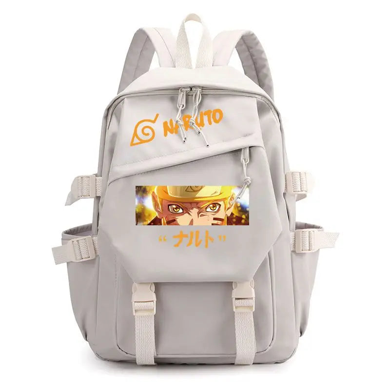Anime Tactical Buckle Canvas Backpack - Leaf Village & Anbu Mask Graphic School Bookbag with Laptop Sleeve - Aesthetic Multi-Pocket Travel Rucksack for Students & Anime Fans