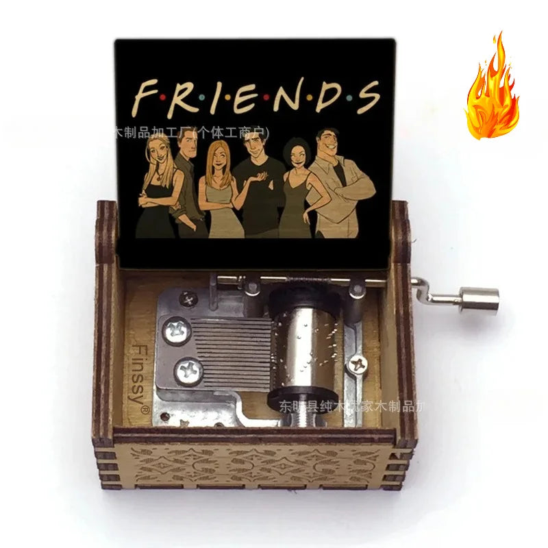 Friends TV Show Hand-Crank Wooden Music Box - "I'll Be There For You" Theme Song - Laser-Engraved Cast Silhouette & Iconic Umbrella Art - Nostalgic TV Series Collectible & Best Friend Gift