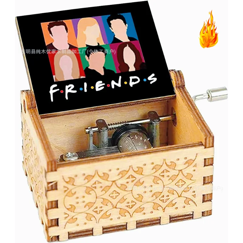 Friends TV Show Hand-Crank Wooden Music Box - "I'll Be There For You" Theme Song - Laser-Engraved Cast Silhouette & Iconic Umbrella Art - Nostalgic TV Series Collectible & Best Friend Gift