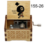 Anime Pirate Brook Wooden Music Box - Bink's Sake Engraved Hand-Crank Musical Toy - Retro Soul King Laser Etched Musicbox - Collectible Nostalgic Fan Gift for Birthday & Room Display