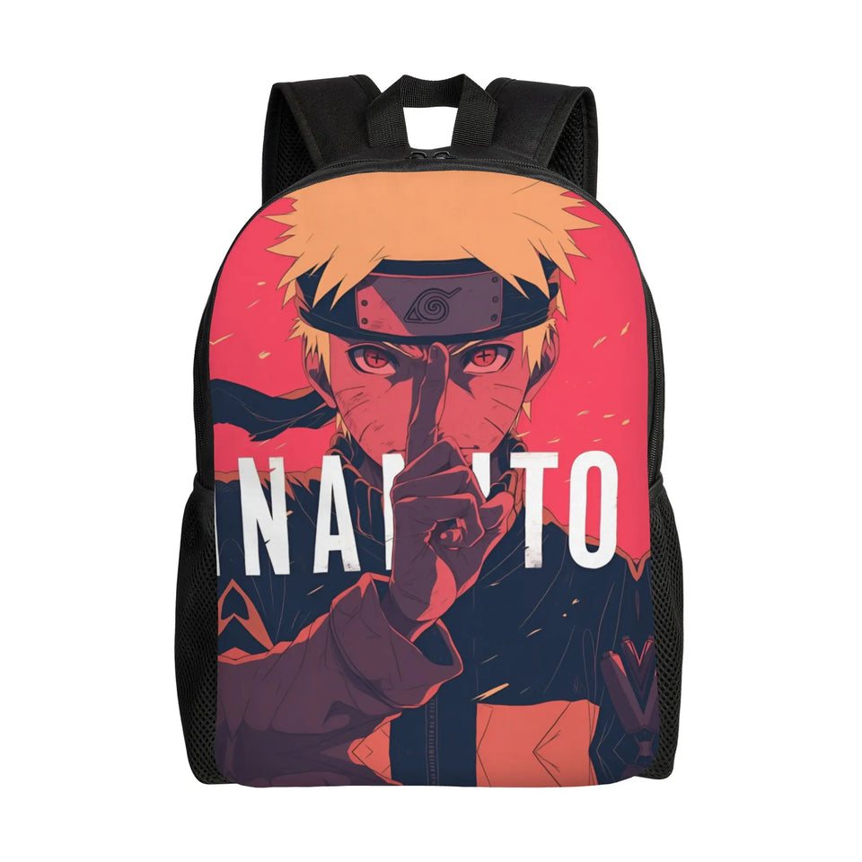 Naruto Eight Trigrams Sealing Emblem Backpack - Minimalist Nine-Tails Seal Symbol Canvas Bookbag - Black Anime Laptop Daypack for Students, Travel & Cosplay