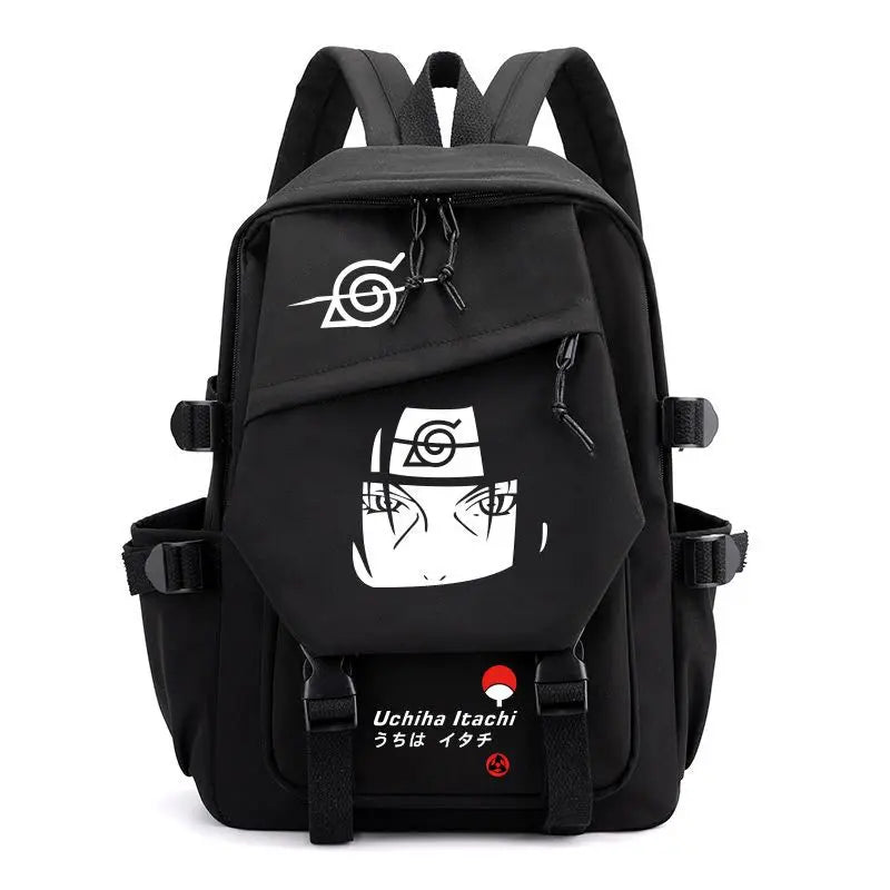 Anime Tactical Buckle Canvas Backpack - Leaf Village & Anbu Mask Graphic School Bookbag with Laptop Sleeve - Aesthetic Multi-Pocket Travel Rucksack for Students & Anime Fans