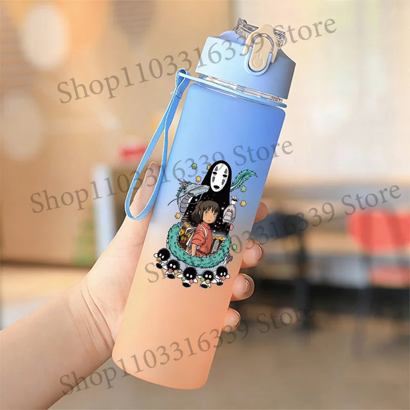 Cute Anime Forest Spirit Water Bottle - Premium Frosted Pastel Gradient Leakproof Drinkware - Kawaii Fantastic Creatures Flip-Top Sport Flask with Strap - Aesthetic Manga Fan Gift for School, Gym & Travel