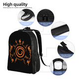 Naruto Eight Trigrams Sealing Emblem Backpack - Minimalist Nine-Tails Seal Symbol Canvas Bookbag - Black Anime Laptop Daypack for Students, Travel & Cosplay