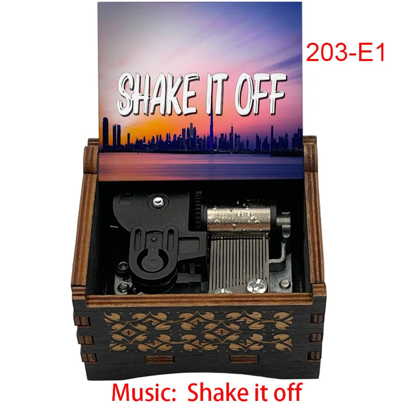 "Shake It Off" Hand-Crank Wooden Music Box - Taylor Swift Inspired Fan Souvenir - Laser-Engraved Pop Icon Silhouette & Lyric - Unique Musical Keepsake Gift
