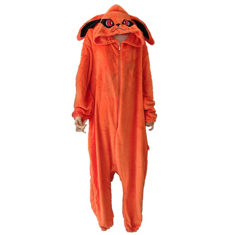 Naruto Kurama Nine-Tails Plush Kigurumi Onesie - Ultra-Soft Fleece Anime Pajamas with Hood & Tails - Unisex Cosplay Jumpsuit for Loungewear, Conventions & Halloween