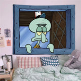 Squidward Looking Out Window Wall Tapestry - Iconic SpongeBob Meme Home Decor - Premium Fabric Bedroom Hanging - Funny Bikini Bottom Aesthetic Art for Game Rooms & Dorms