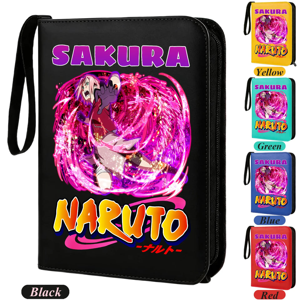 Anime Rogue Ninja Zippered Trading Card Binder - 9-Pocket PU Leather TCG Collector Folder Album with Wrist Strap & Red Cloud Graphic - Portable Storage Case for Pokemon, MTG, Yu-Gi-Oh & Sports Cards