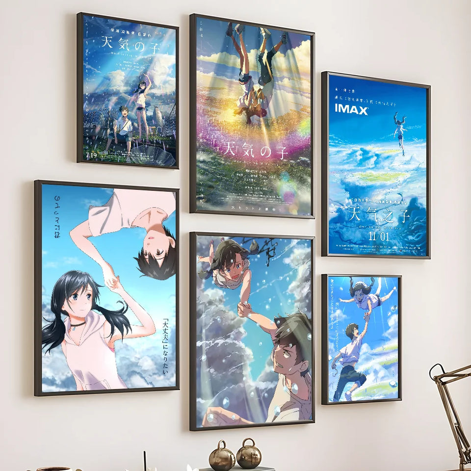 Weathering With You Canvas Poster Collection - Tenki no Ko Anime Art Prints - Makoto Shinkai Cinematic Wall Decor for Bedroom, Living Room & College Dorm