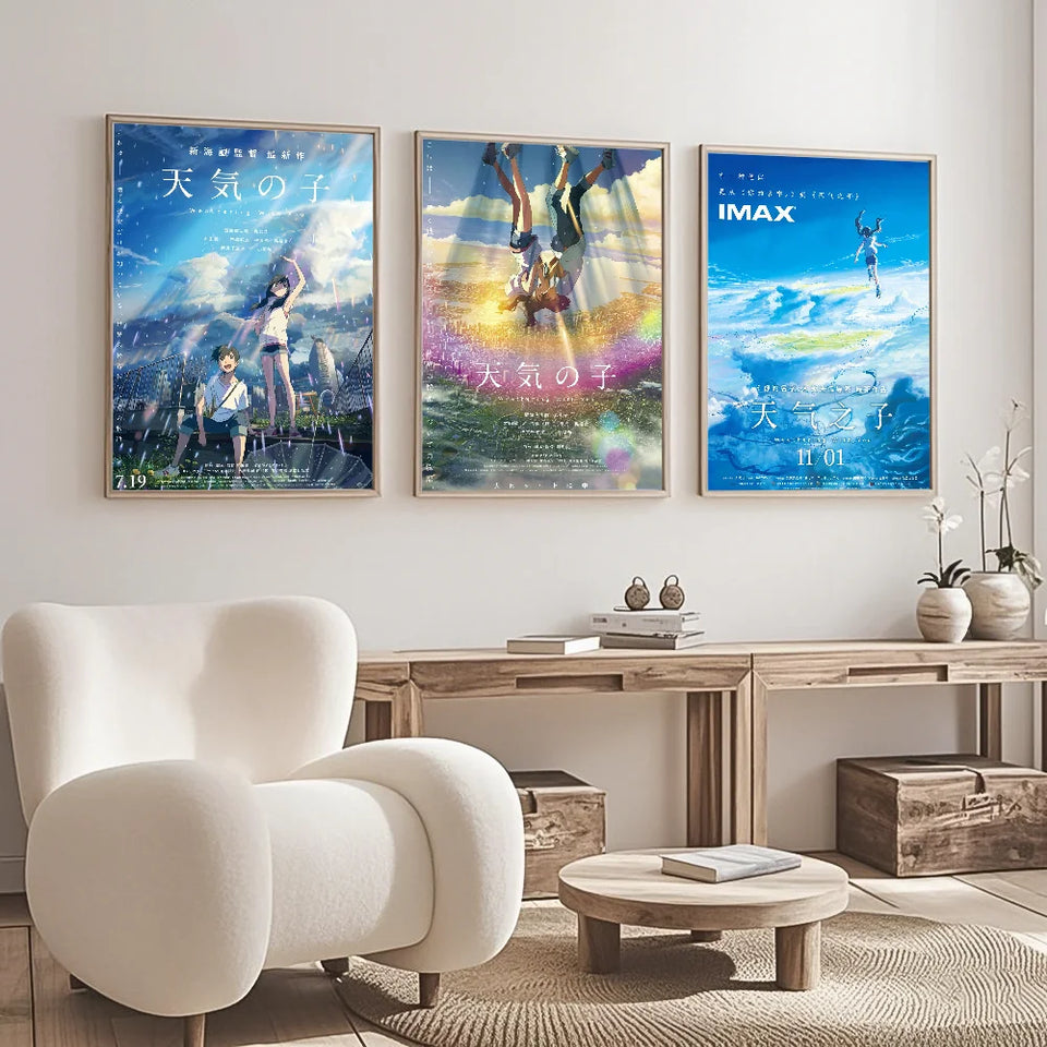 Weathering With You Canvas Poster Collection - Tenki no Ko Anime Art Prints - Makoto Shinkai Cinematic Wall Decor for Bedroom, Living Room & College Dorm