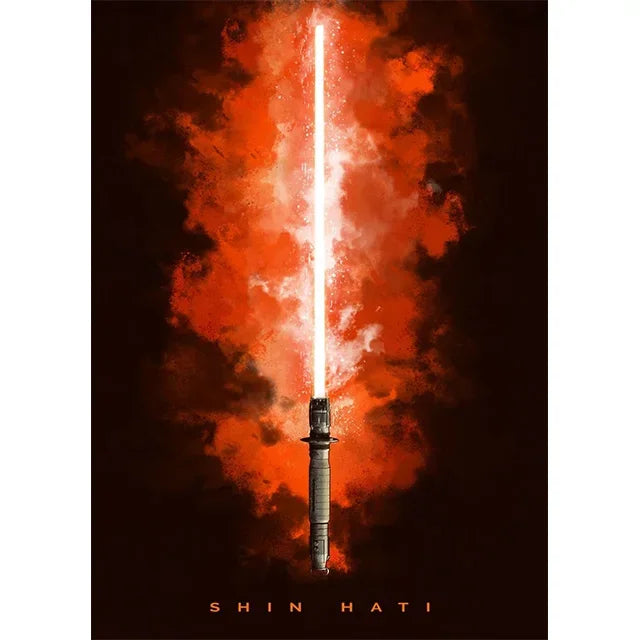 Star Wars Lightsaber Canvas Wall Art - Iconic Jedi & Sith Weaponry Prints - Minimalist Sci-Fi Movie Decor for Home, Office, or Game Room - Kylo Ren, Ahsoka Tano & Obi-Wan Editions