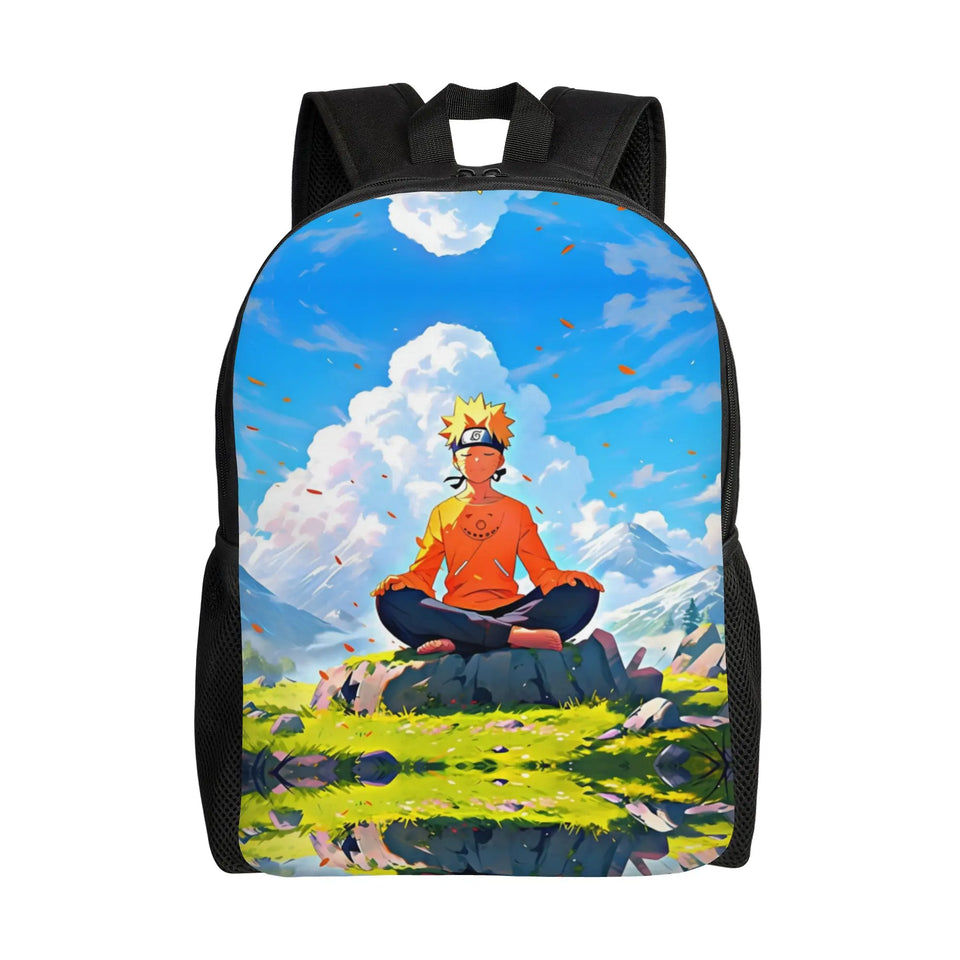 Naruto Eight Trigrams Sealing Emblem Backpack - Minimalist Nine-Tails Seal Symbol Canvas Bookbag - Black Anime Laptop Daypack for Students, Travel & Cosplay