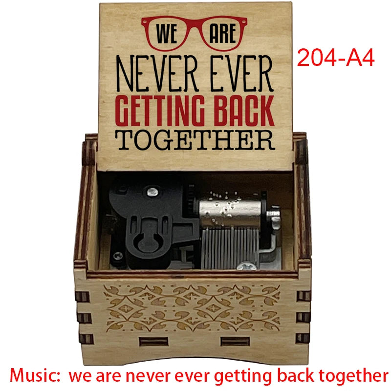 Pop Icon Engraved Wooden Music Box - Retro Hand Cranked Musical Box with We Are Never Ever Getting Back Together Quote - Nostalgic Music Fan Keepsake Gift for Birthday, Room & Desk Decor