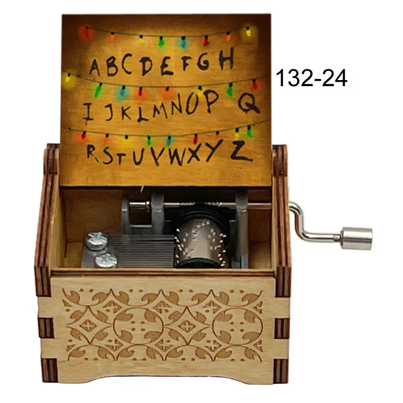Stranger Things Alphabet Wall Hand-Crank Music Box - Vintage Laser-Engraved Wooden Keepsake - Classic Sci-Fi Mystery Movie Souvenir & Collector’s Gift