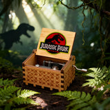 Jurassic Park Hand-Crank Wooden Music Box - Laser-Engraved Movie Theme Replica - Classic Dinosaur Adventure Souvenir & Collector’s Keepsake