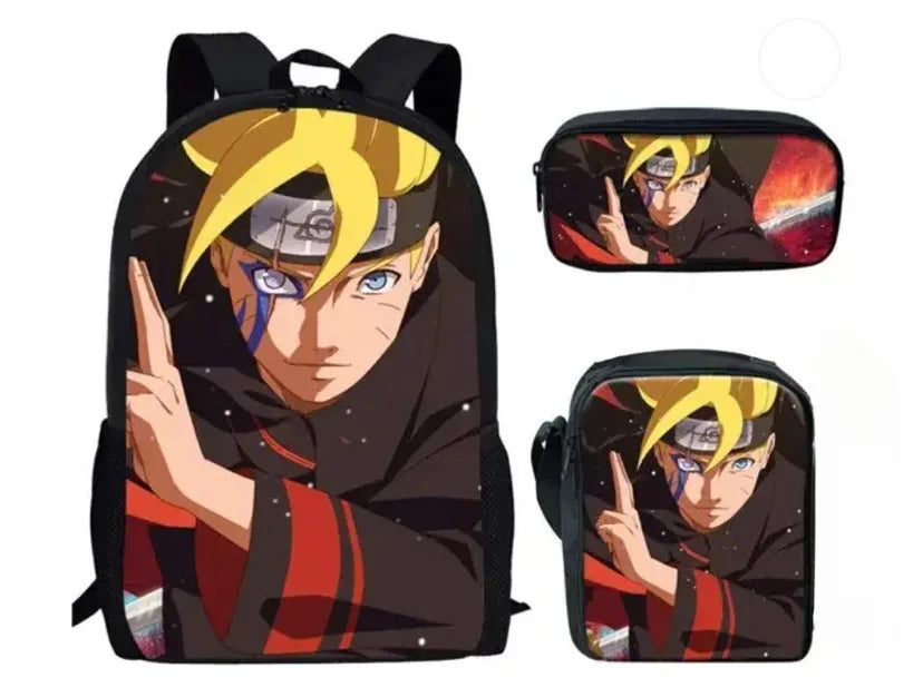 Naruto Tactical Ninja Graphic 3-Piece Backpack Set - Anime Laptop Bookbag with Matching Crossbody Lunch Bag & Pencil Case - 3-in-1 School Set for Students & Anime Fans