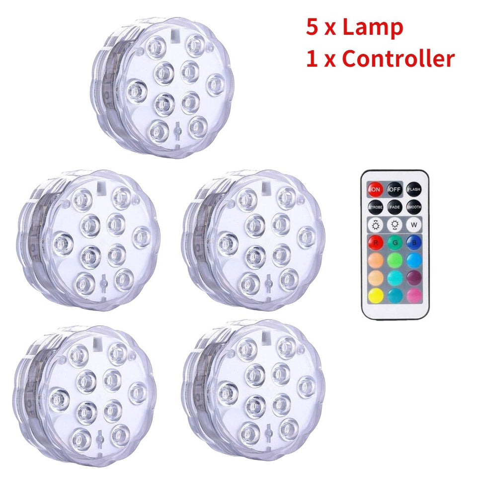 10 LED Remote Controlled RGB Submersible Light