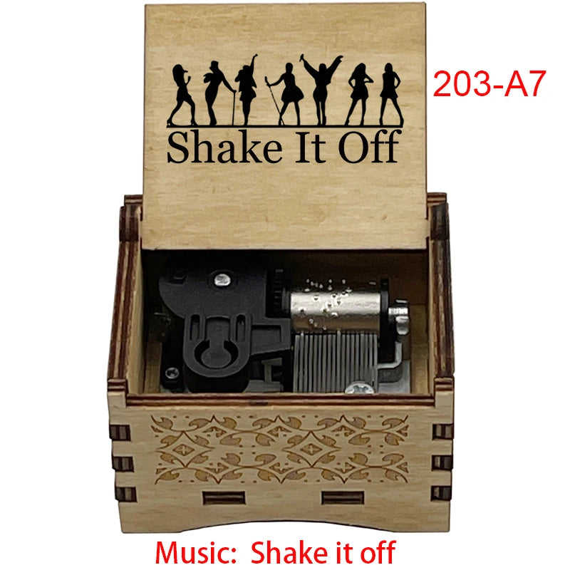 "Shake It Off" Hand-Crank Wooden Music Box - Taylor Swift Inspired Fan Souvenir - Laser-Engraved Pop Icon Silhouette & Lyric - Unique Musical Keepsake Gift