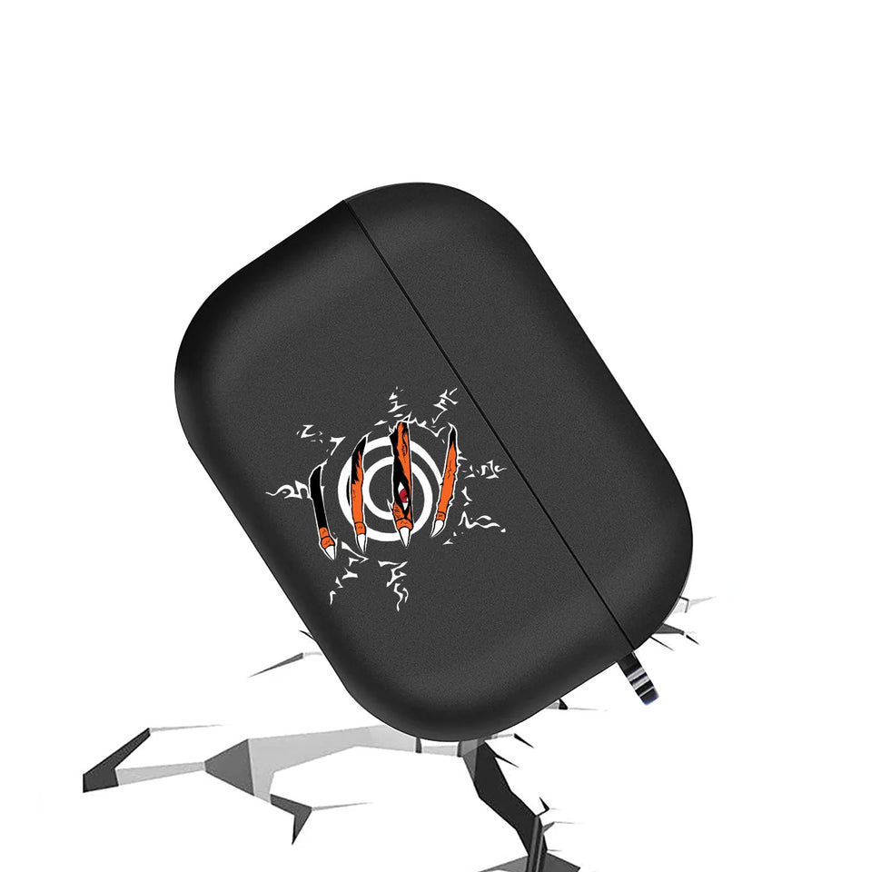 Anime Ninja Protective Silicone Case Cover for AirPods Pro / 1 & 2 / 3 - Shockproof Earphone Case with Carabiner Clip Featuring Akatsuki Cloud, Uchiha Crest & Rinnegan Seals - Gift for Anime Fans & Gamers