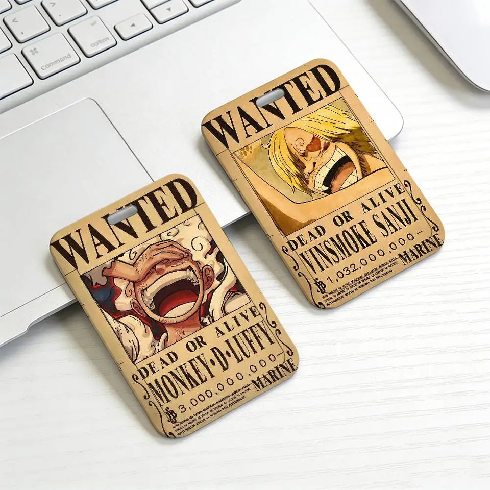 Anime Pirate Wanted Poster Luggage Tag - Vintage Monkey D Luffy Gear 5 Bounty Card - Retro Vinsmoke Sanji & Nico Robin Travel ID Bag Tag - Nostalgic Manga Fan Gift for Backpack, Suitcase & Keychain