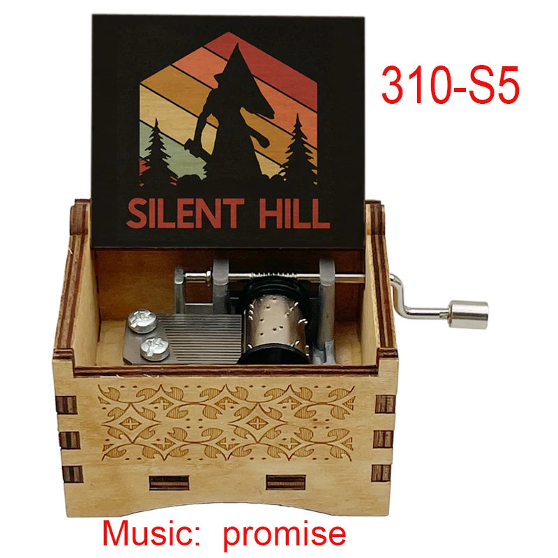Silent Hill Hand-Crank Wooden Music Box - "Promise (Reprise)" Theme - Pyramid Head Laser-Engraved Keepsake - Gothic Horror Gaming Collectible - Psychological Horror Movie Merchandise