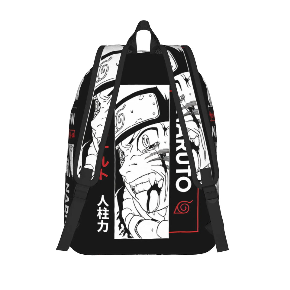 Anime Manga Panel Graphic School Backpack - Japanese Calligraphy Canvas Bookbag with Laptop Sleeve - Back to School Daypack & Travel Rucksack for Students & Anime Fans