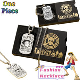 Anime Pirate Bounty Dog Tag Necklace - Vintage Monkey D Luffy Wanted Poster Pendant - Stainless Steel Braided Wheat Chain Jewelry - Nostalgic Manga Fan Gift with Premium Display Box