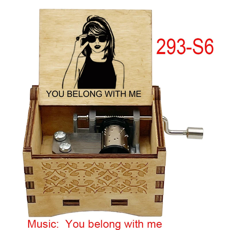 "You Belong With Me" Hand-Crank Wooden Music Box - Taylor Swift Inspired Fan Souvenir - Laser-Engraved Lyrics & Portrait - Limited Edition Musical Keepsake Gift