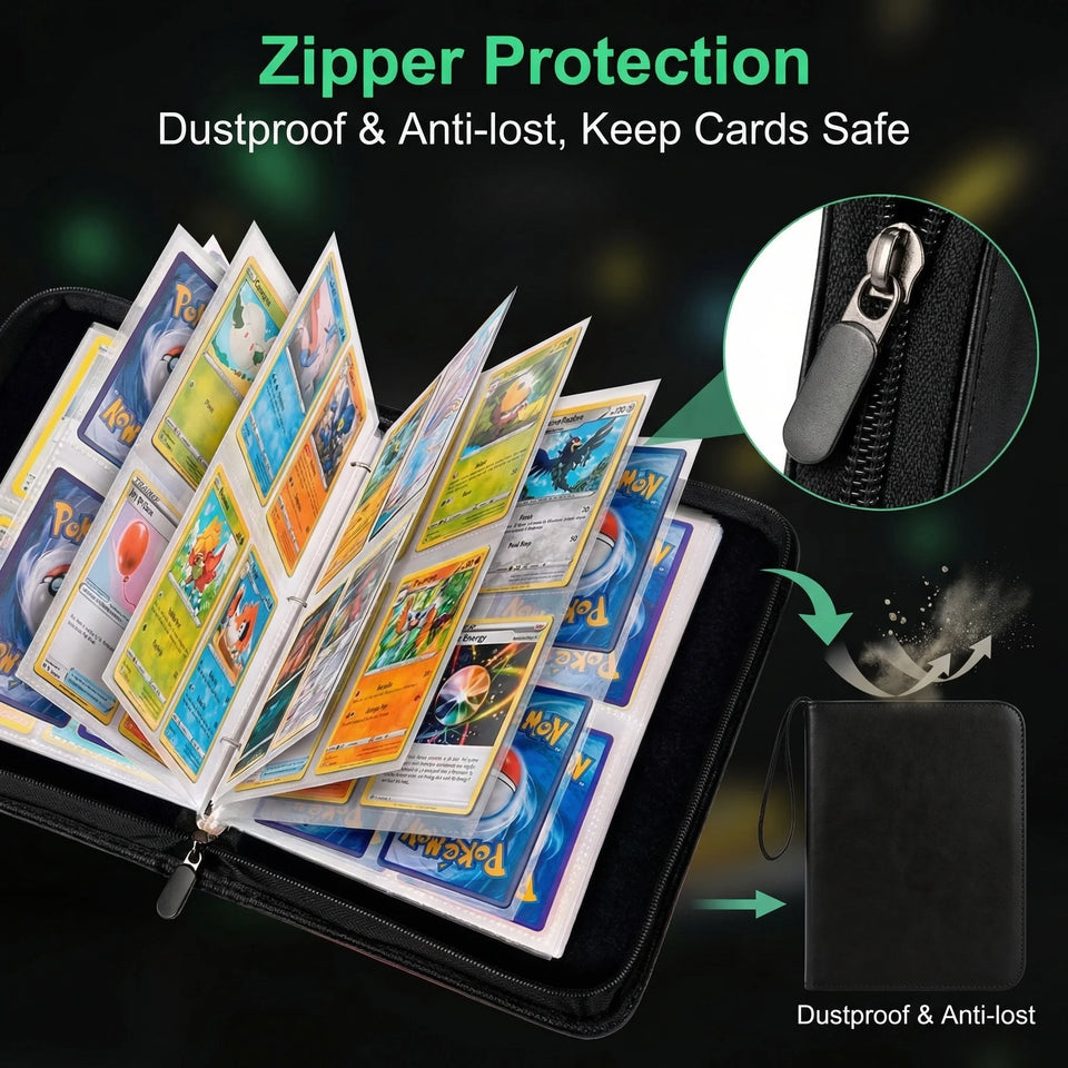 Anime Rogue Ninja Zippered Trading Card Binder - 9-Pocket PU Leather TCG Collector Folder Album with Wrist Strap & Red Cloud Graphic - Portable Storage Case for Pokemon, MTG, Yu-Gi-Oh & Sports Cards