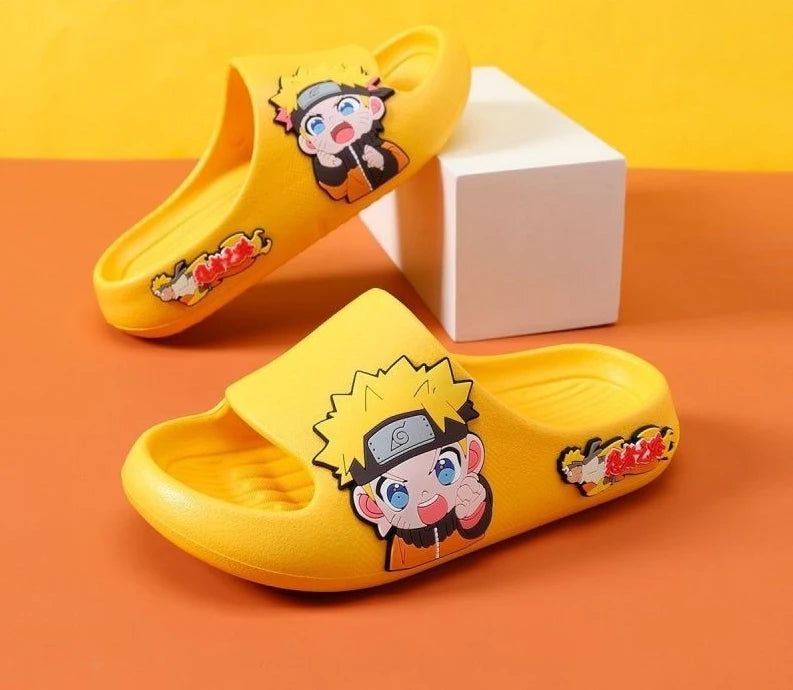 Anime Ninja Character Slide Sandals - Cute Cartoon Yellow Chibi Open Toe Slippers - Waterproof Non-Slip EVA Cloud Slides for Men, Women & Kids - Comfortable Indoor Outdoor Beach Footwear Gift