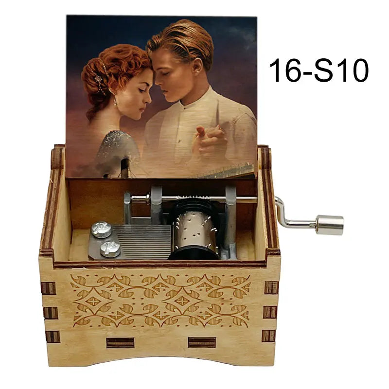 Titanic "My Heart Will Go On" Hand-Crank Wooden Music Box - Laser-Engraved Jack & Rose Movie Scene - Romantic Anniversary & Valentine's Day Gift - Vintage Musical Keepsake for Movie Lovers