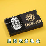 Anime Pirate Bounty Dog Tag Necklace - Vintage Monkey D Luffy Wanted Poster Pendant - Stainless Steel Braided Wheat Chain Jewelry - Nostalgic Manga Fan Gift with Premium Display Box