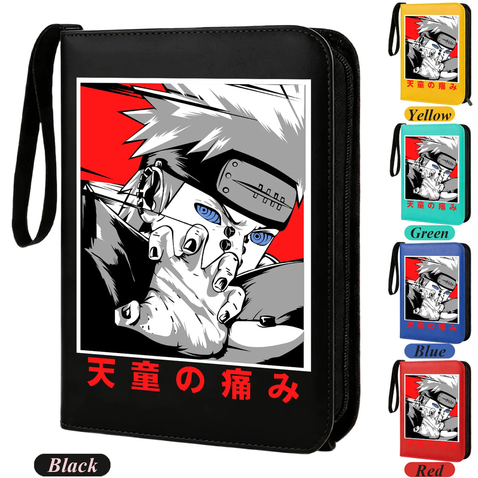 Anime Rogue Ninja Zippered Trading Card Binder - 9-Pocket PU Leather TCG Collector Folder Album with Wrist Strap & Red Cloud Graphic - Portable Storage Case for Pokemon, MTG, Yu-Gi-Oh & Sports Cards