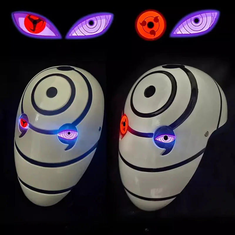 Naruto Obito War Mask with LED Glowing Eyes - Tobi White Rinnegan & Sharingan Illuminated Cosplay Helmet - Full-Face Light-Up Mask for Anime Conventions, Halloween & Displays