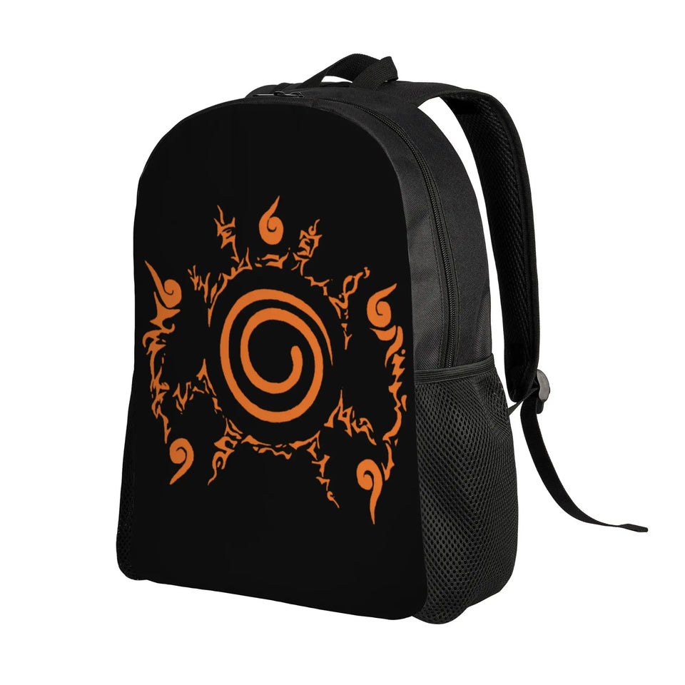 Naruto Eight Trigrams Sealing Emblem Backpack - Minimalist Nine-Tails Seal Symbol Canvas Bookbag - Black Anime Laptop Daypack for Students, Travel & Cosplay