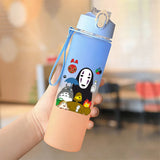 Cute Anime Forest Spirit Water Bottle - Premium Frosted Pastel Gradient Leakproof Drinkware - Kawaii Fantastic Creatures Flip-Top Sport Flask with Strap - Aesthetic Manga Fan Gift for School, Gym & Travel