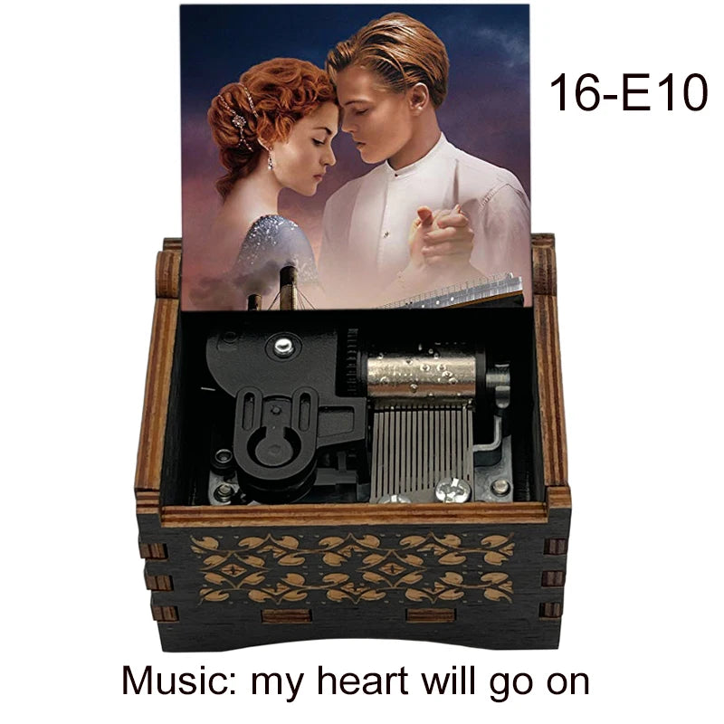 Titanic "My Heart Will Go On" Hand-Crank Wooden Music Box - Laser-Engraved Jack & Rose Movie Scene - Romantic Anniversary & Valentine's Day Gift - Vintage Musical Keepsake for Movie Lovers