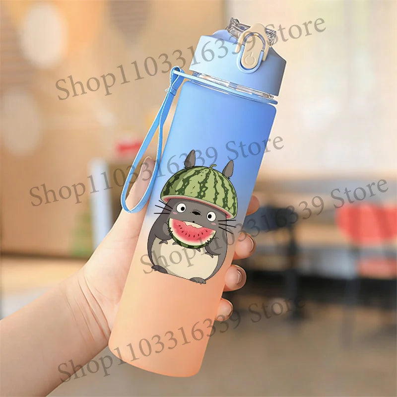 Cute Anime Forest Spirit Water Bottle - Premium Frosted Pastel Gradient Leakproof Drinkware - Kawaii Fantastic Creatures Flip-Top Sport Flask with Strap - Aesthetic Manga Fan Gift for School, Gym & Travel