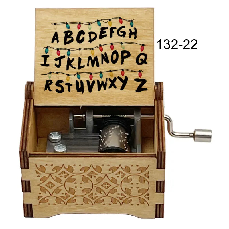 Stranger Things Alphabet Wall Hand-Crank Music Box - Vintage Laser-Engraved Wooden Keepsake - Classic Sci-Fi Mystery Movie Souvenir & Collector’s Gift