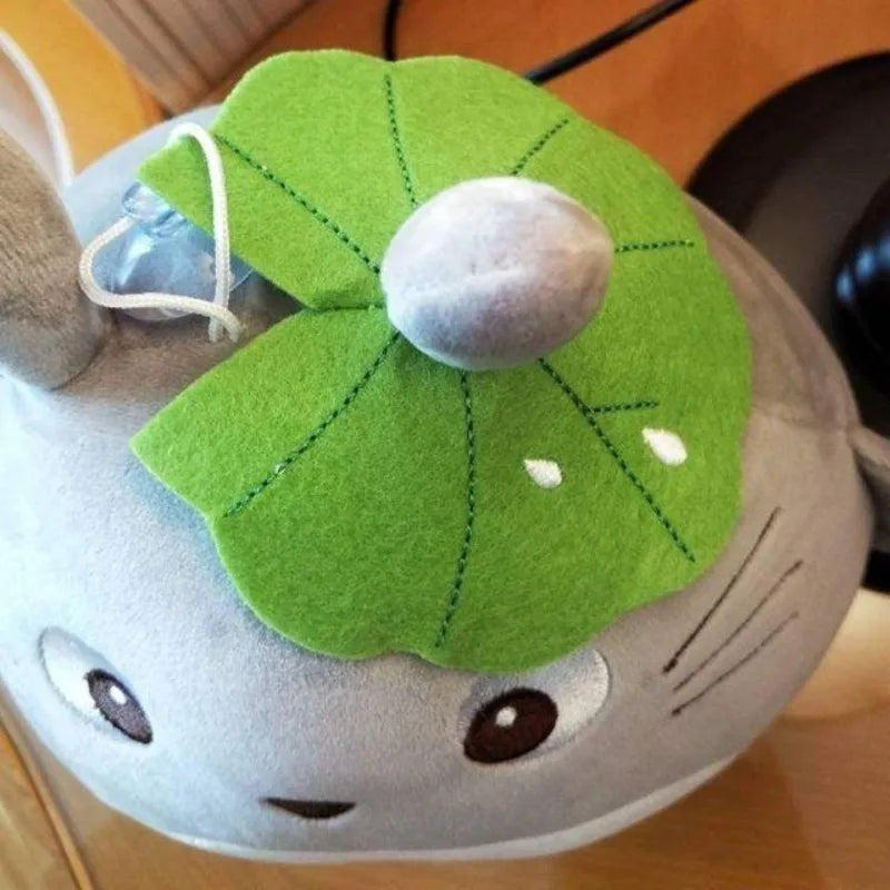 Anime Grey Forest Spirit Plush Toy - Cute Round Totoro Leaf Plushie Cushion - Kawaii Fluffy Chonky Animal Stuffed Doll - Collectible Nostalgic Fan Gift for Kids Room & Bed Desk Display