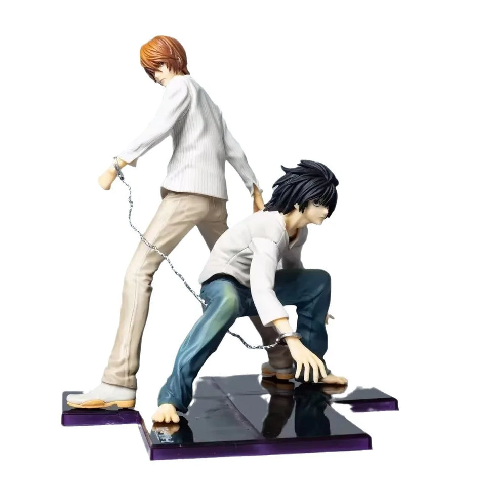 Anime Psychological Thriller Action Figure Set - L Lawliet & Light Yagami Collectible Statue - Dynamic Crouching Dual Character Display Scene Model - Premium Desktop Toy Gift for Manga & Otaku Fans