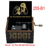 Classic Fantasy Ballad Wooden Music Box - Retro Hand Cranked Musical Gift with As The World Falls Down Quote - Romantic Laser Engraved Silhouette Keepsake for Anniversary, Birthday & Desk Decor