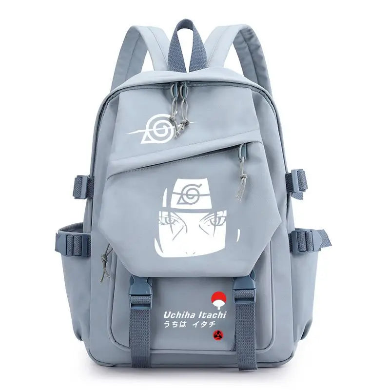 Anime Tactical Buckle Canvas Backpack - Leaf Village & Anbu Mask Graphic School Bookbag with Laptop Sleeve - Aesthetic Multi-Pocket Travel Rucksack for Students & Anime Fans
