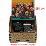 Anime Axis Powers Wooden Music Box - Vintage Hand-Crank Engraved Wooden Musical Toy - Retro Axis & Allies Character Art Print Musicbox - Collectible Nostalgic Fan Gift for Birthday & Room Display