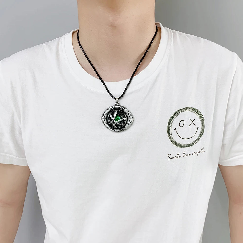Doctor Strange Eye of Agamotto Pendant Necklace - Antique Brass Mystic Amulet with Green Time Stone Gem - Marvel Superhero Cosplay Prop Jewelry & Gift for Comic Fans