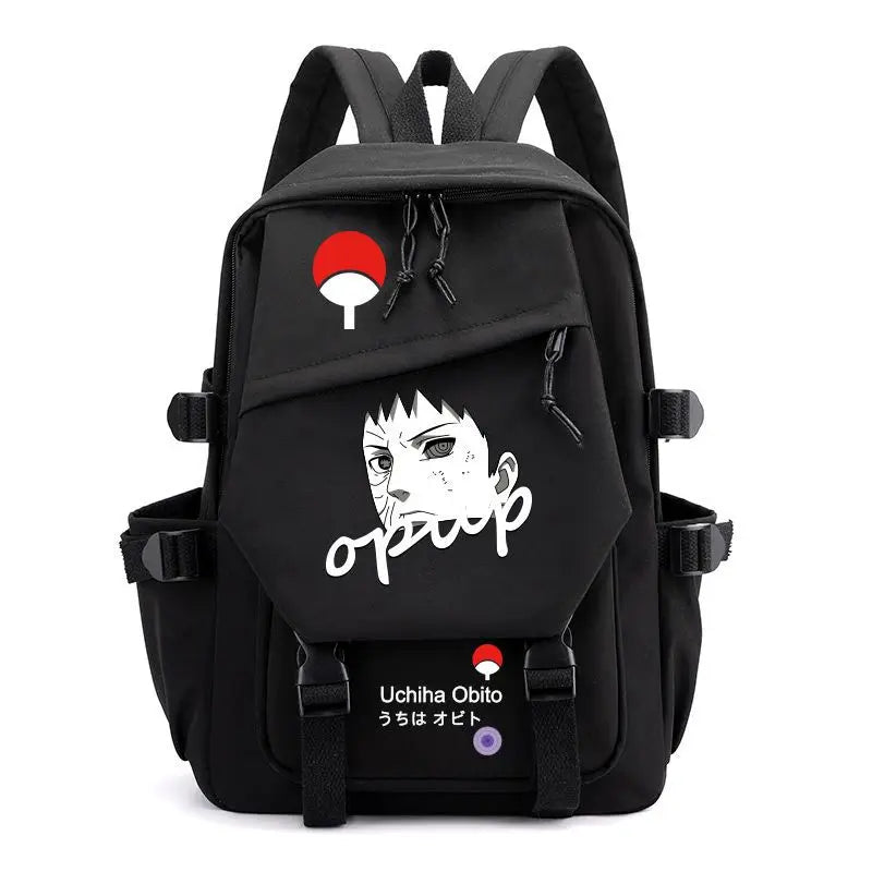 Anime Tactical Buckle Canvas Backpack - Leaf Village & Anbu Mask Graphic School Bookbag with Laptop Sleeve - Aesthetic Multi-Pocket Travel Rucksack for Students & Anime Fans
