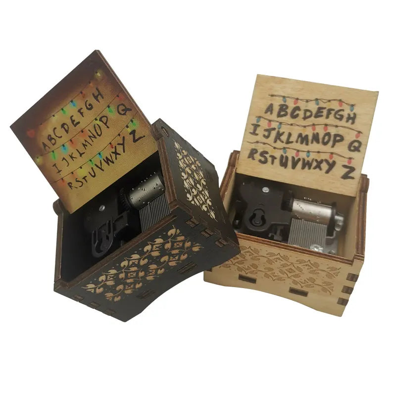 Stranger Things Alphabet Wall Hand-Crank Music Box - Vintage Laser-Engraved Wooden Keepsake - Classic Sci-Fi Mystery Movie Souvenir & Collector’s Gift