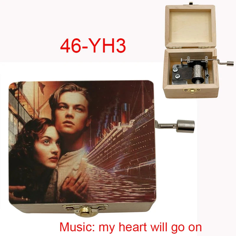 Titanic "My Heart Will Go On" Hand-Crank Wooden Music Box - Laser-Engraved Jack & Rose Movie Scene - Romantic Anniversary & Valentine's Day Gift - Vintage Musical Keepsake for Movie Lovers